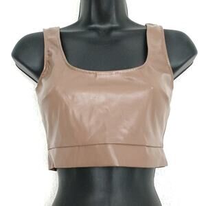 Lichi Faux Leather Square Neck Wide Shoulder Strap Crop Top Size S